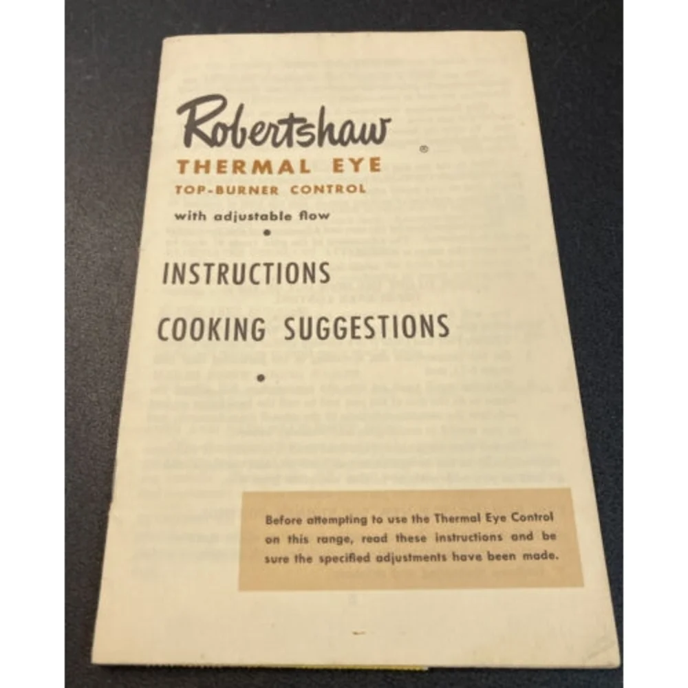 Vtg Robertshaw Thermal Eye Range Thermostat Instruction Cooking Suggestion Table